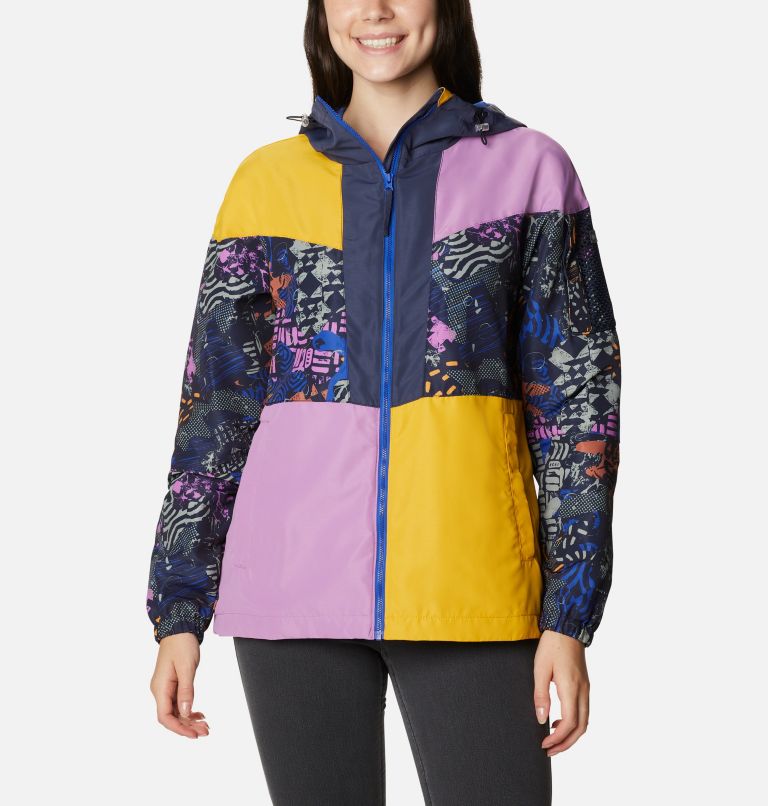Women's Wallowa Park Windbreaker, Color: Nocturnal, Blossom Pink, Bright Gold