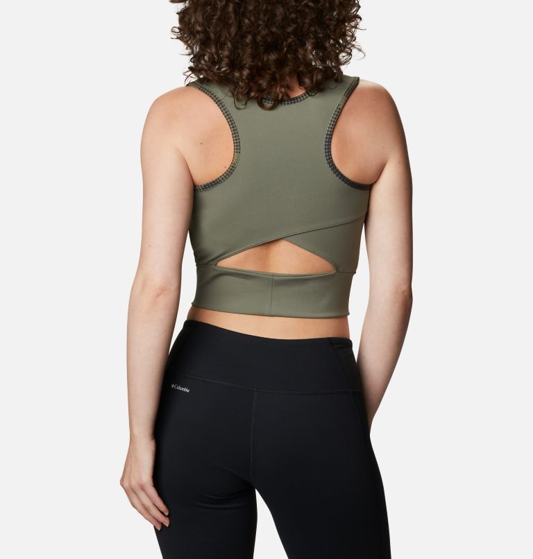 Women's Windgates II Technical Cropped Top, Color: Stone Green, Spotted Camo, image 2