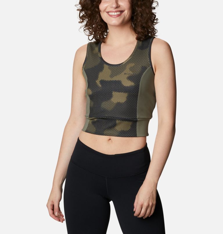 Women's Windgates II Technical Cropped Top, Color: Stone Green, Spotted Camo, image 1