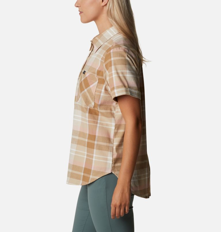 Women's Anytime Casual Stretch Short Sleeve Shirt, Color: Ancient Fossil Madras, image 3
