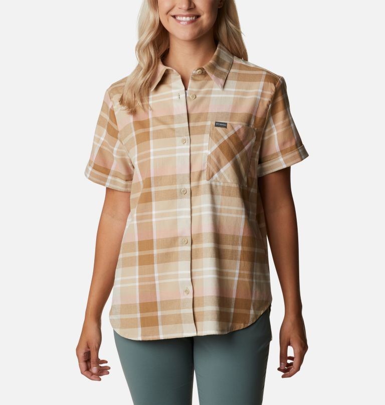 Thumbnail: Women's Anytime Casual Stretch Short Sleeve Shirt, Color: Ancient Fossil Madras, image 1