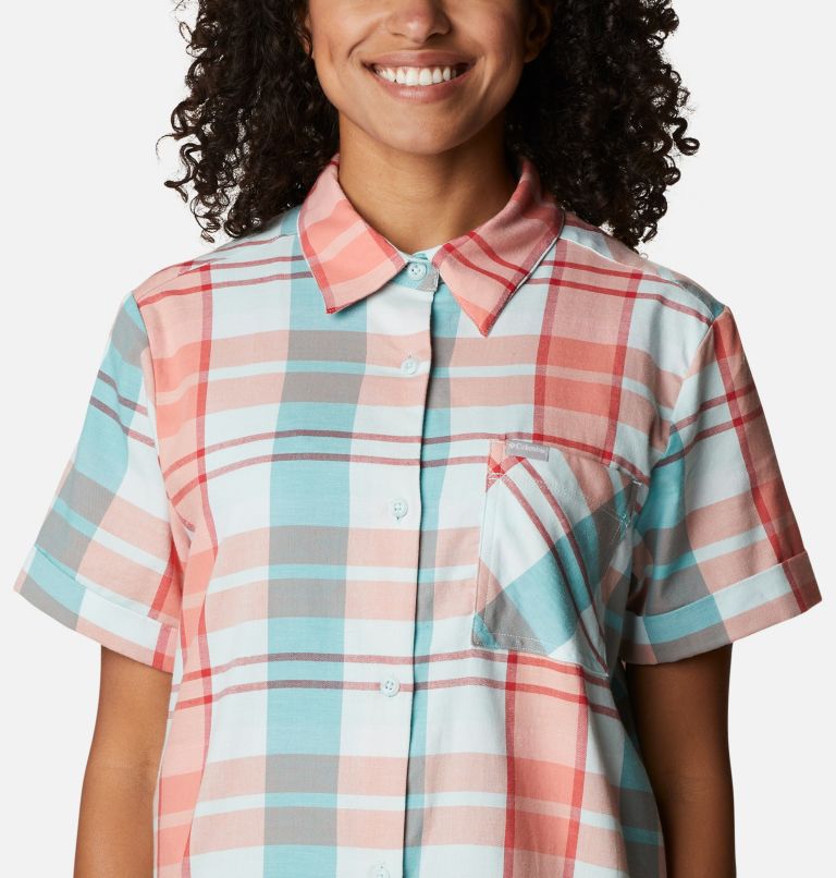 Women's Anytime Casual Stretch Short Sleeve Shirt, Color: Icy Morn Madras, image 4