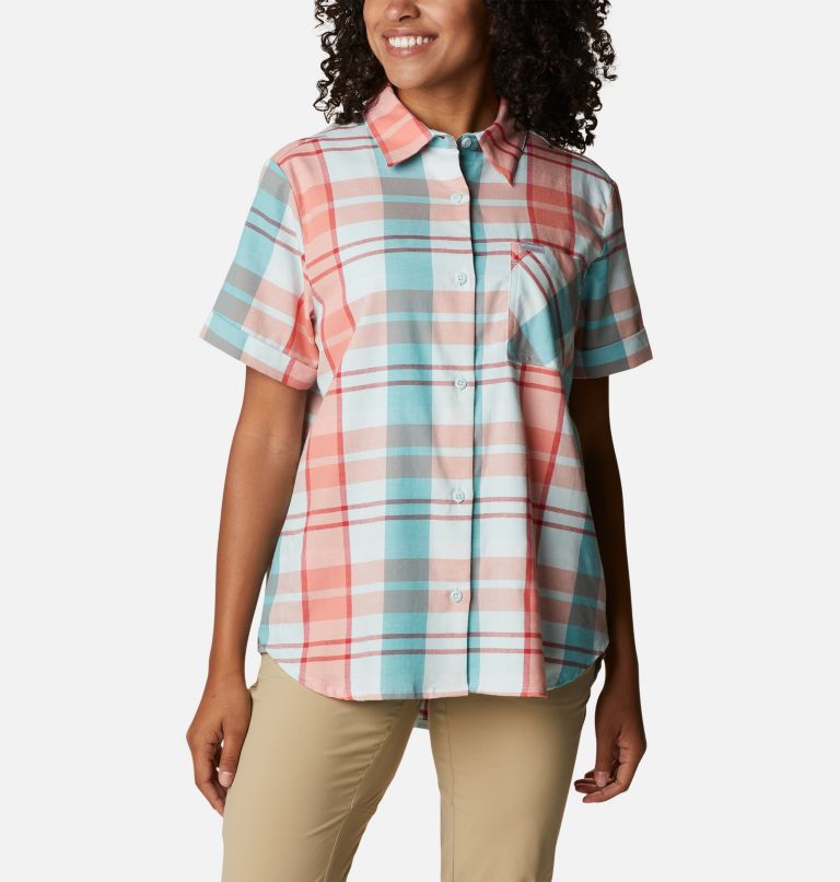 Thumbnail: Women's Anytime Casual Stretch Short Sleeve Shirt, Color: Icy Morn Madras, image 1