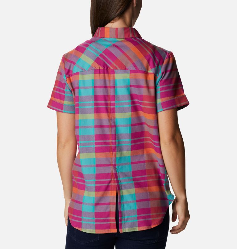 Women's Anytime Casual Stretch Short Sleeve Shirt, Color: Wild Fuchsia Madras, image 2