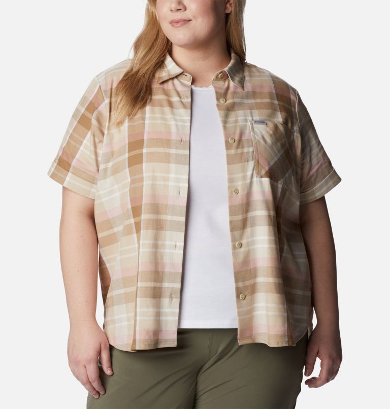 Thumbnail: Chemise extensible à manches longues Anytime Casual Femme - Grandes tailles, Color: Ancient Fossil Madras, image 6