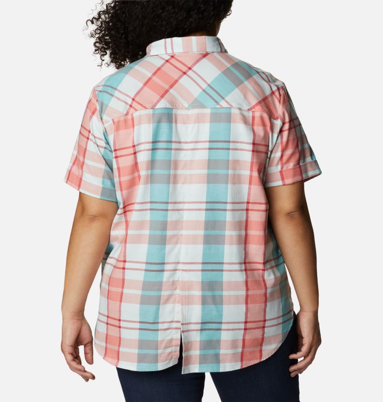 Thumbnail: Women's Anytime Casual Stretch Short Sleeve Shirt - Plus Size, Color: Icy Morn Madras, image 2