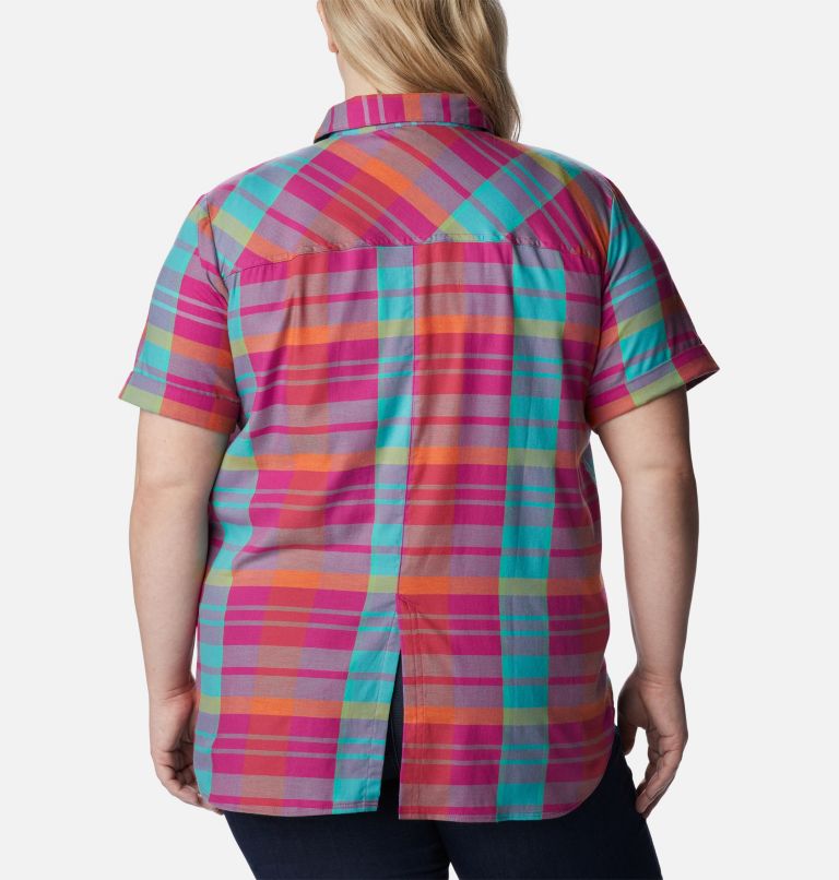 Women's Anytime Casual Stretch Short Sleeve Shirt - Plus Size, Color: Wild Fuchsia Madras