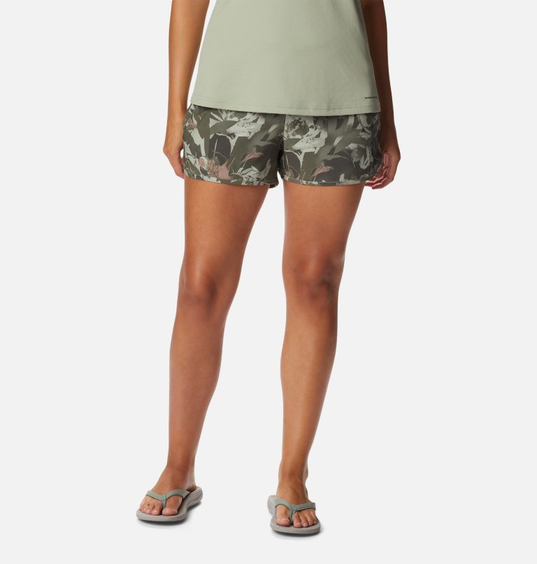 Thumbnail: Women's Pleasant Creek Stretch Shorts, Color: Stone Green, Floriculture, image 1