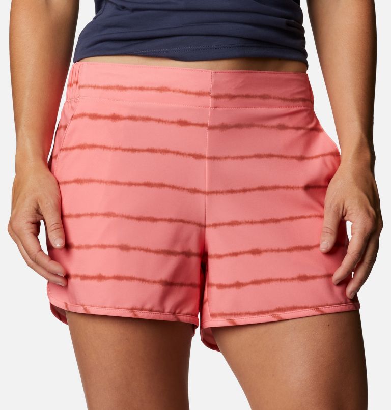 Women's Pleasant Creek Stretch Shorts, Color: Salmon, Teak Brown Tie Dye Stripe, image 4