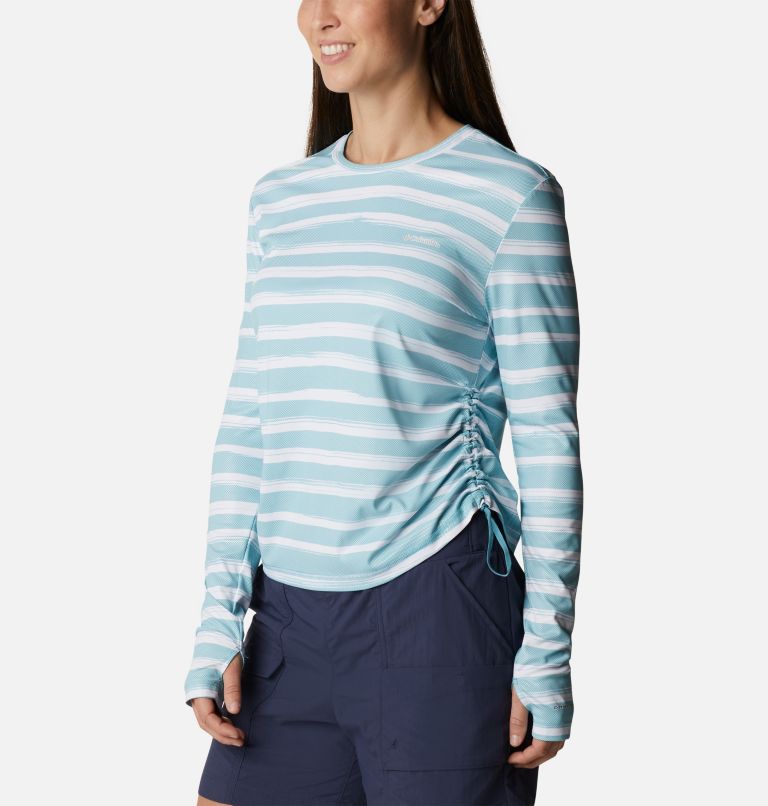 Women's Sun Deflector Summerdry Long Sleeve Shirt, Color: Sea Wave Brush Stripe
