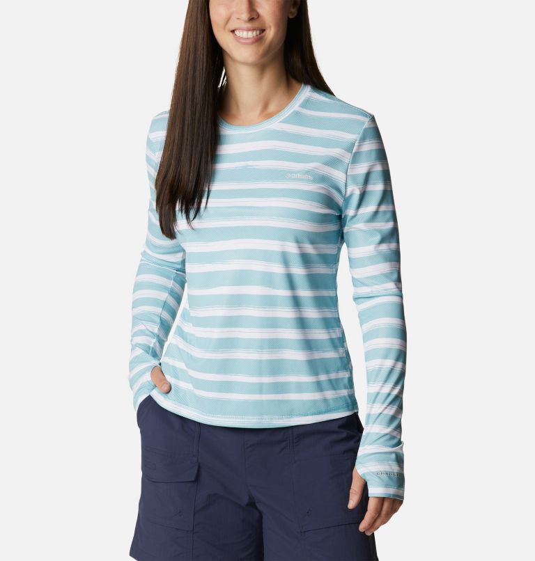 Women's Sun Deflector Summerdry Long Sleeve Shirt, Color: Sea Wave Brush Stripe, image 1