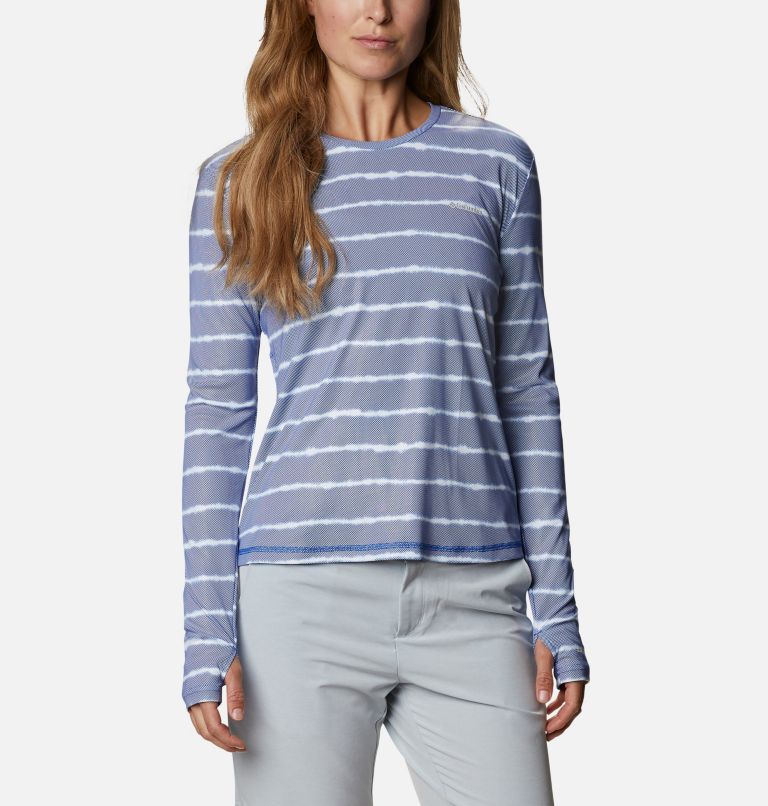 Women's Sun Deflector Summerdry Long Sleeve Shirt, Color: Lapis Blue Tie Dye Stripe, image 1