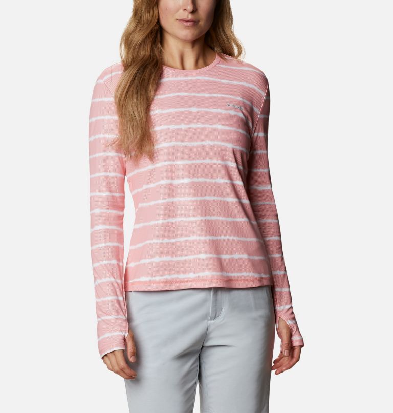 Chandail à manches longues Sun Deflector Summerdry pour femme, Color: Salmon Tie Dye Stripe, image 1