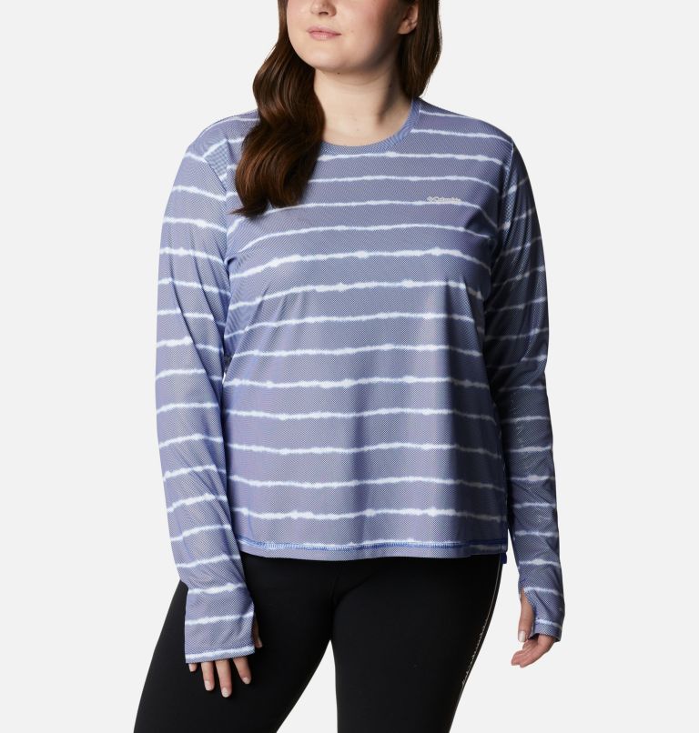 Chandail à manches longues Sun Deflector Summerdry pour femme - Grandes tailles, Color: Lapis Blue Tie Dye Stripe, image 1