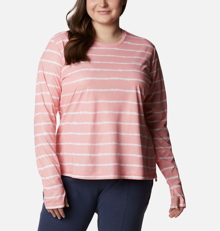 Chandail à manches longues Sun Deflector Summerdry pour femme - Grandes tailles, Color: Salmon Tie Dye Stripe, image 1