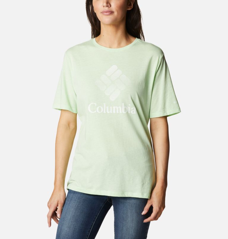 Women's Bluebird Day Relaxed T-Shirt, Color: Key West Hthr, CSC Stacked Graphic, image 1