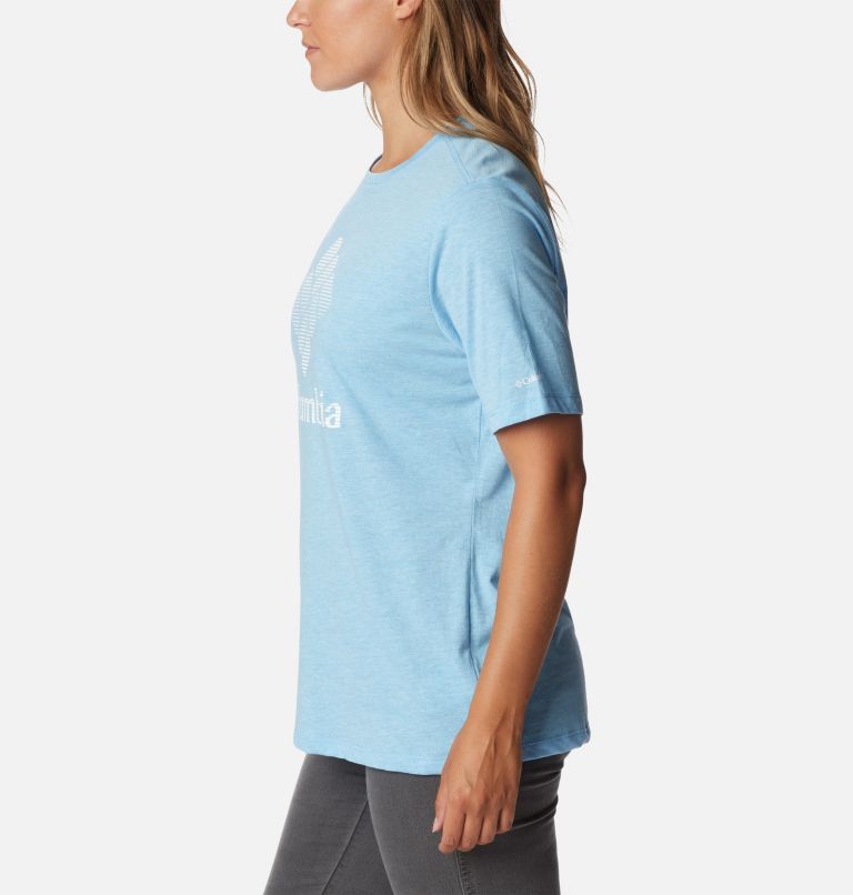 Women's Bluebird Day Relaxed T-Shirt, Color: Vista Blue Hthr, CSC Stacked Graphic, image 3