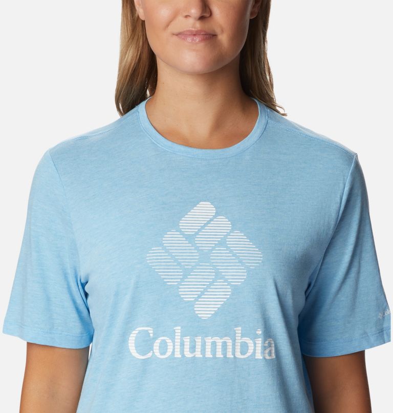 Thumbnail: Women's Bluebird Day Relaxed T-Shirt, Color: Vista Blue Hthr, CSC Stacked Graphic, image 4