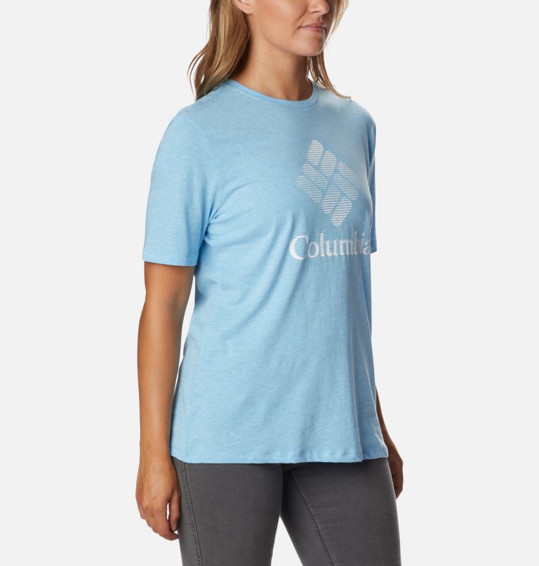 Thumbnail: Women's Bluebird Day Relaxed T-Shirt, Color: Vista Blue Hthr, CSC Stacked Graphic, image 5