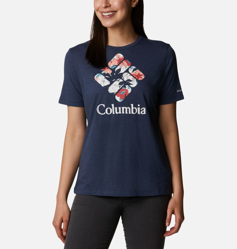 Camiseta holgada Bluebird Day para mujer, Color: Nocturnal Heather, Lakeshore Flora