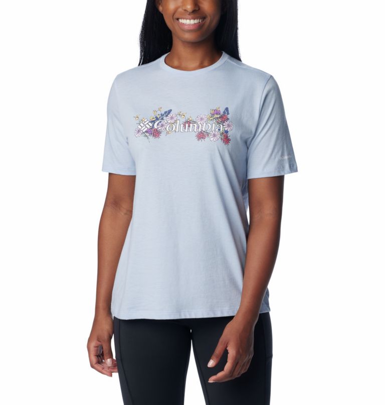 Women's Bluebird Day Relaxed T-Shirt, Color: Whisper Heather, Branded Bouquet, image 1