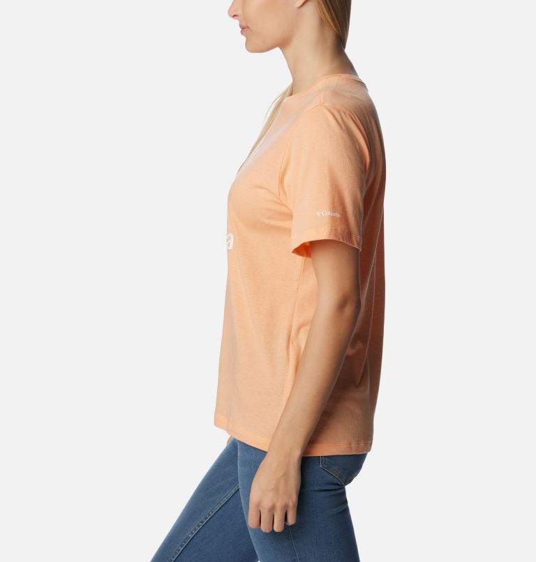 Women's Bluebird Day Relaxed T-Shirt, Color: Peach Hthr, CSC Stacked Graphic, image 3