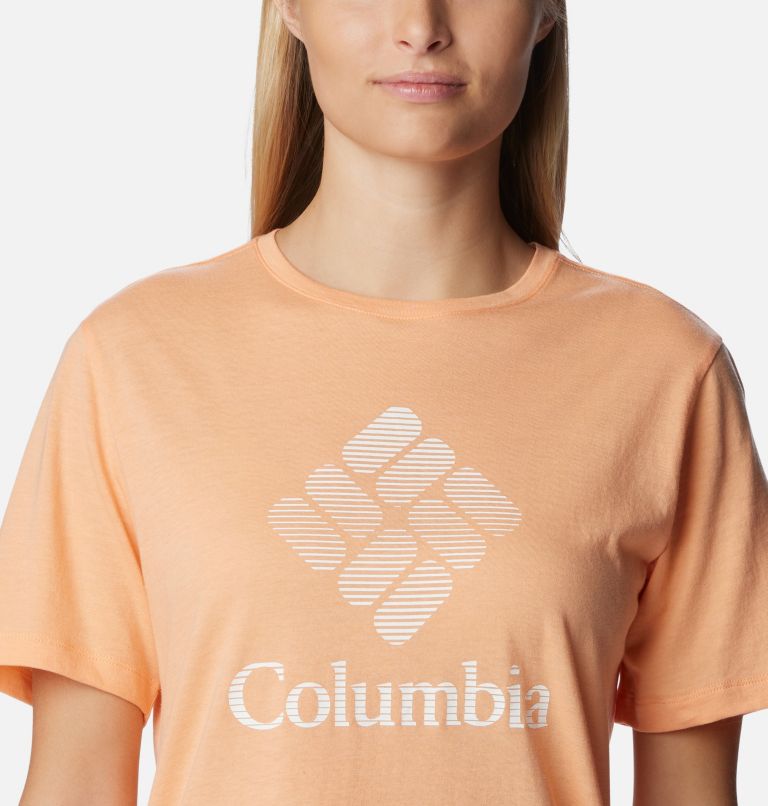 Women's Bluebird Day Relaxed T-Shirt, Color: Peach Hthr, CSC Stacked Graphic, image 4