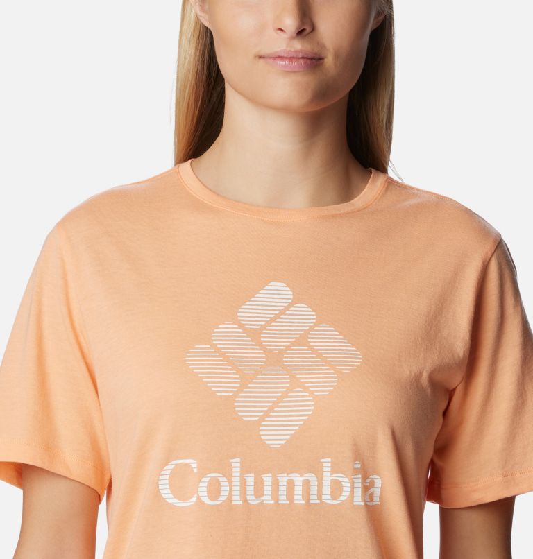 Thumbnail: Women's Bluebird Day Relaxed T-Shirt, Color: Peach Hthr, CSC Stacked Graphic, image 4
