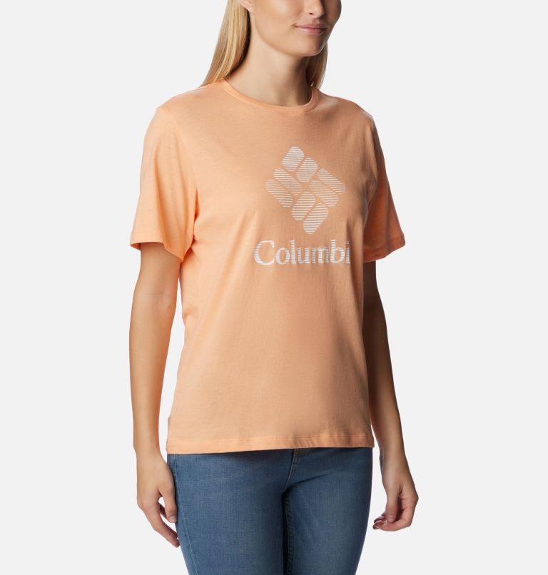 Thumbnail: Women's Bluebird Day Relaxed T-Shirt, Color: Peach Hthr, CSC Stacked Graphic, image 5