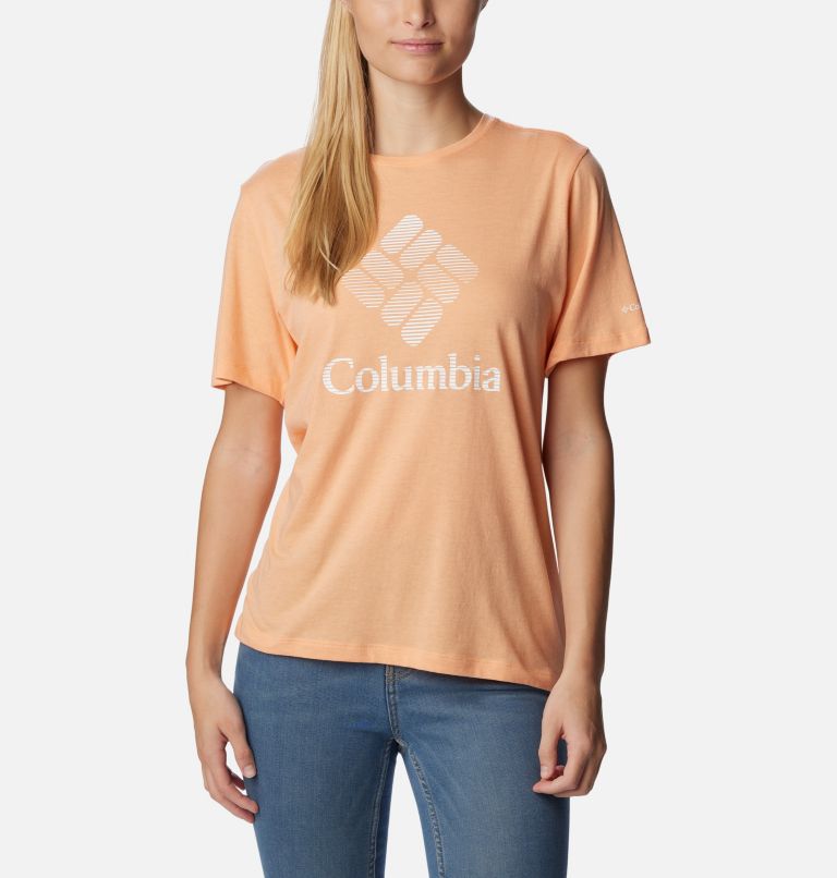 Women's Bluebird Day Relaxed T-Shirt, Color: Peach Hthr, CSC Stacked Graphic, image 1