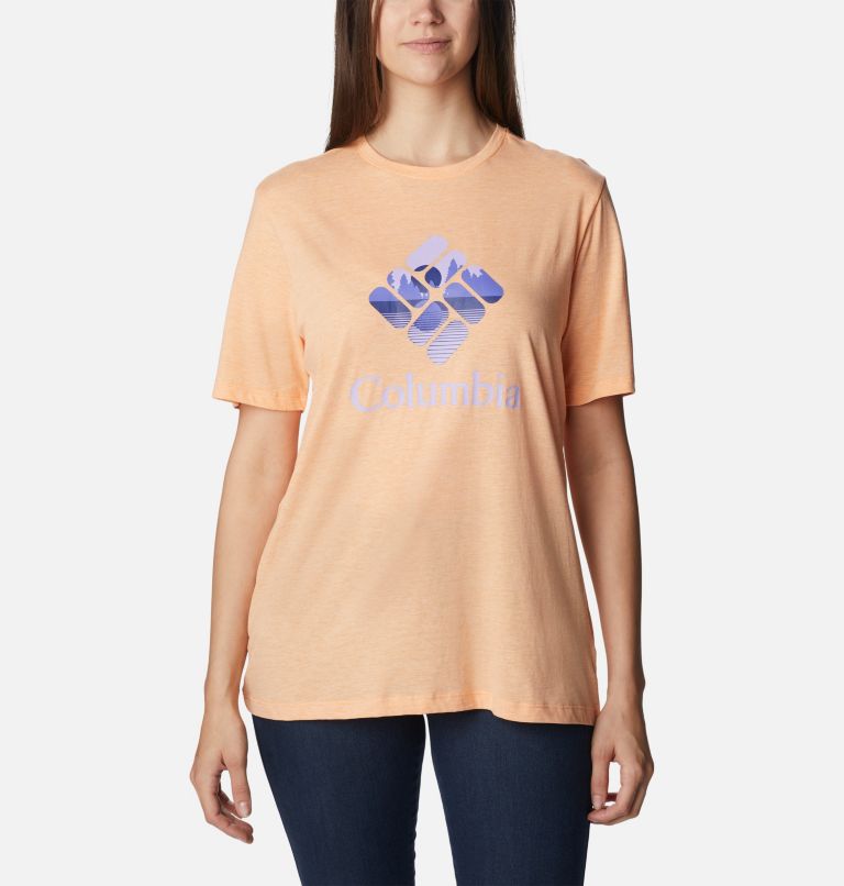 Women's Bluebird Day Relaxed T-Shirt, Color: Peach Hthr, CSC Stacked Lakeside Grx, image 1