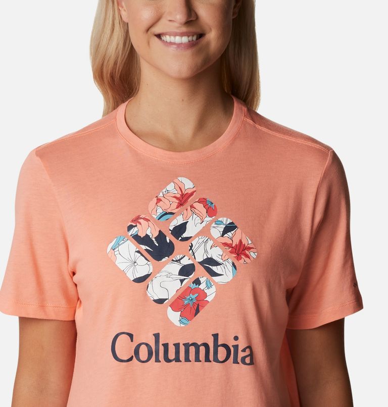 Women's Bluebird Day Relaxed T-Shirt, Color: Coral Reef Heather, Lakeshore Flora, image 4