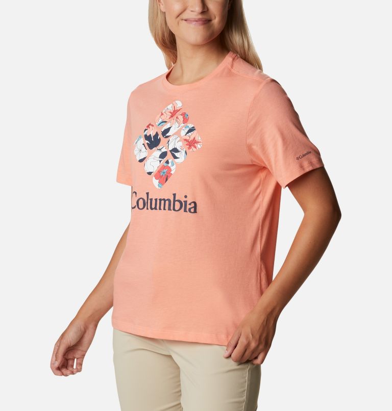 Camiseta holgada Bluebird Day para mujer, Color: Coral Reef Heather, Lakeshore Flora