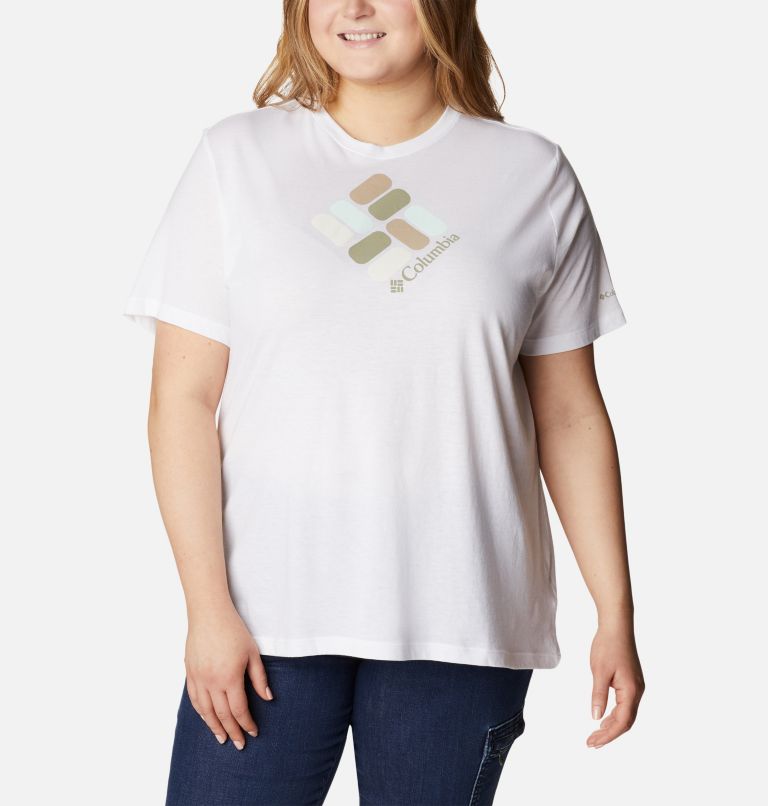 Thumbnail: Women's Bluebird Day Relaxed Crew Neck Top Shirt - Plus Size, Color: White, CSC Gem Confetti, image 1