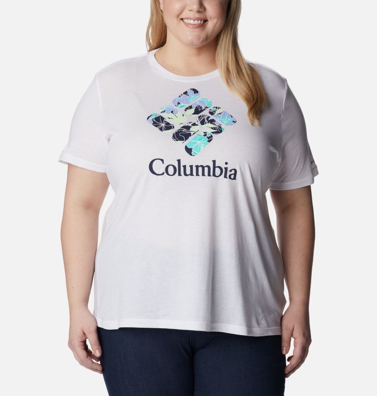 Thumbnail: Women's Bluebird Day Relaxed Crew Neck Top Shirt - Plus Size, Color: White, Lakeshore Flora, image 1