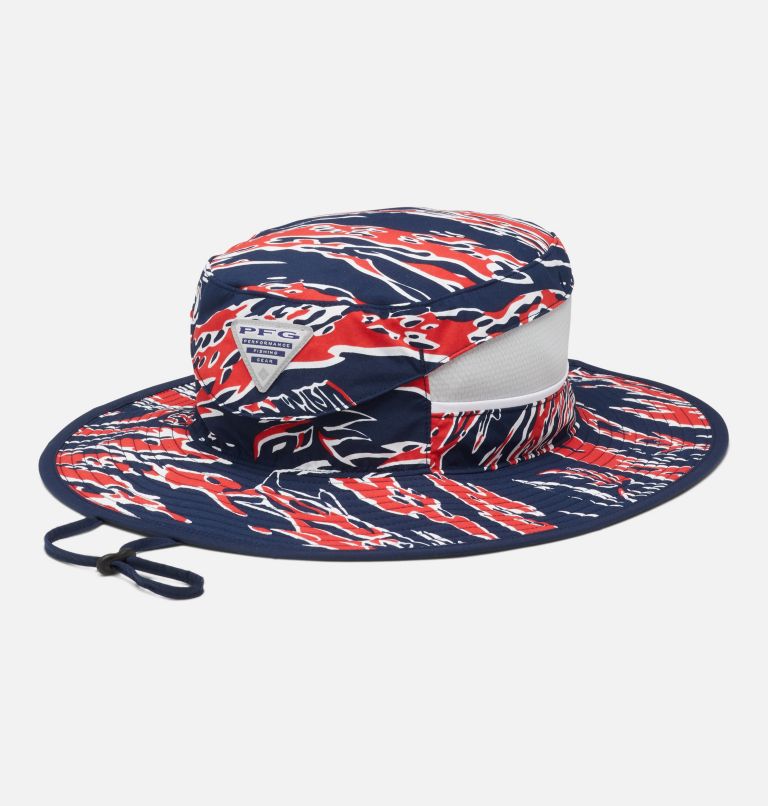 Thumbnail: PFG Super Backcast Booney Hat, Color: Red Spark, Rough Waves Print, image 1