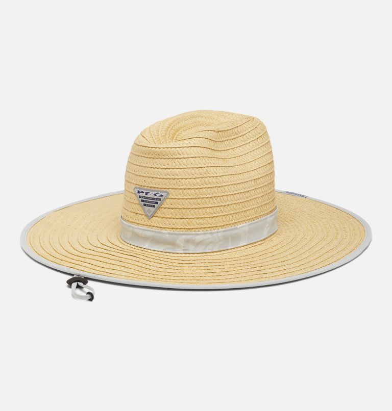 Thumbnail: PFG Baha Straw Hat, Color: Cool Grey Reel Shores Print, image 1
