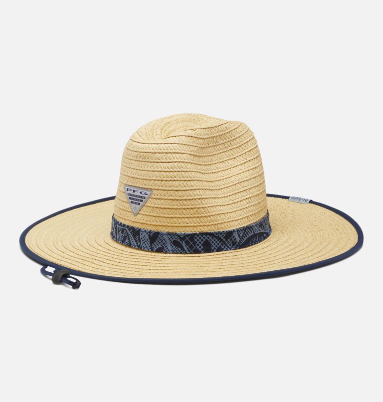 Thumbnail: PFG Baha Straw Hat, Color: Collegiate Navy Crosshatched Tuna, image 1