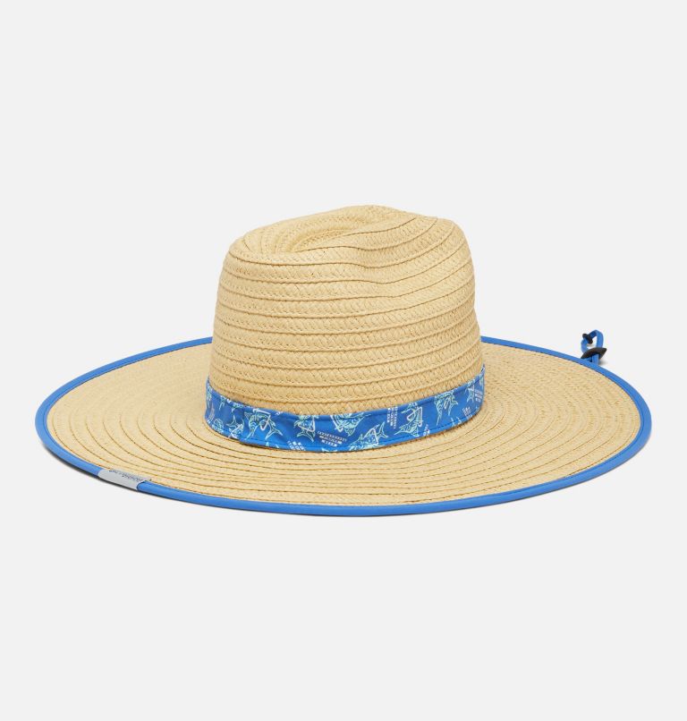 Thumbnail: PFG Baha Straw Hat, Color: Vivid Blue Triangler Print, image 2