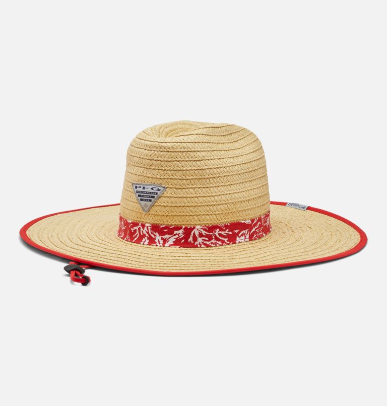 Thumbnail: PFG Baha Straw Hat, Color: Red Spark Kona Print, image 1
