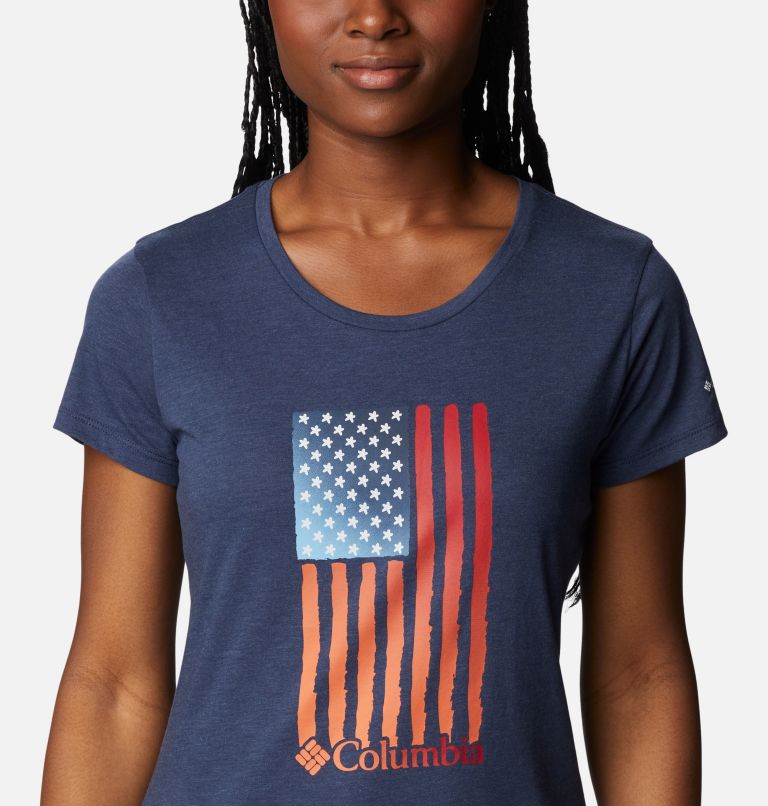 Women's Daisy Days Graphic T-Shirt, Color: Nocturnal Hthr, Watercolor Flag Graphic, image 4