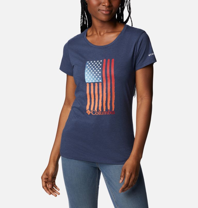 Thumbnail: Women's Daisy Days Graphic T-Shirt, Color: Nocturnal Hthr, Watercolor Flag Graphic, image 5