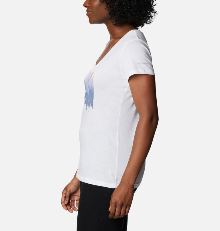 Women's Daisy Days V-Neck Graphic T-Shirt, Color: White, Shifting Shadows, image 3