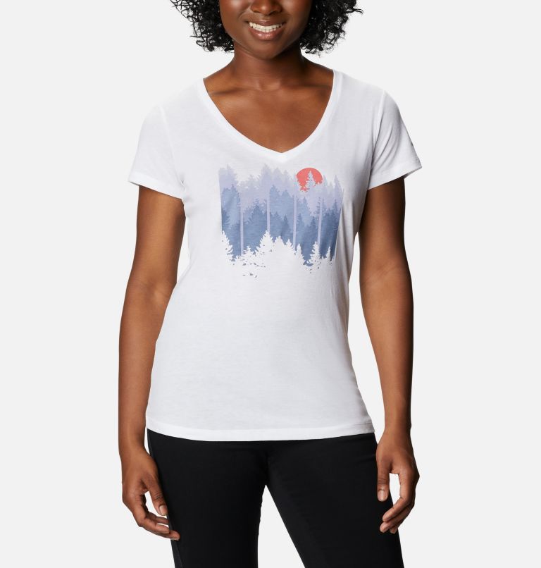 Women's Daisy Days V-Neck Graphic T-Shirt, Color: White, Shifting Shadows, image 1