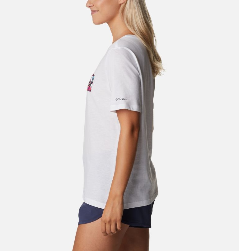Bluebird Day Casual Graphic T-Shirt für Frauen, Color: White, Typhoon Blooms Framed