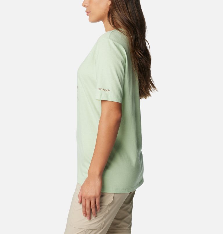 Women’s Bluebird Day Casual Graphic T-Shirt, Color: Sage Leaf Heather, Flower Power, image 3