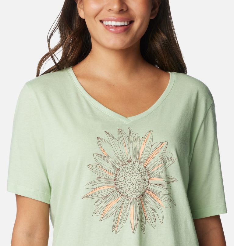 Women’s Bluebird Day Casual Graphic T-Shirt, Color: Sage Leaf Heather, Flower Power, image 4