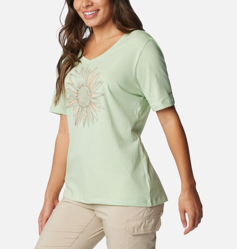 Women’s Bluebird Day Casual Graphic T-Shirt, Color: Sage Leaf Heather, Flower Power, image 5