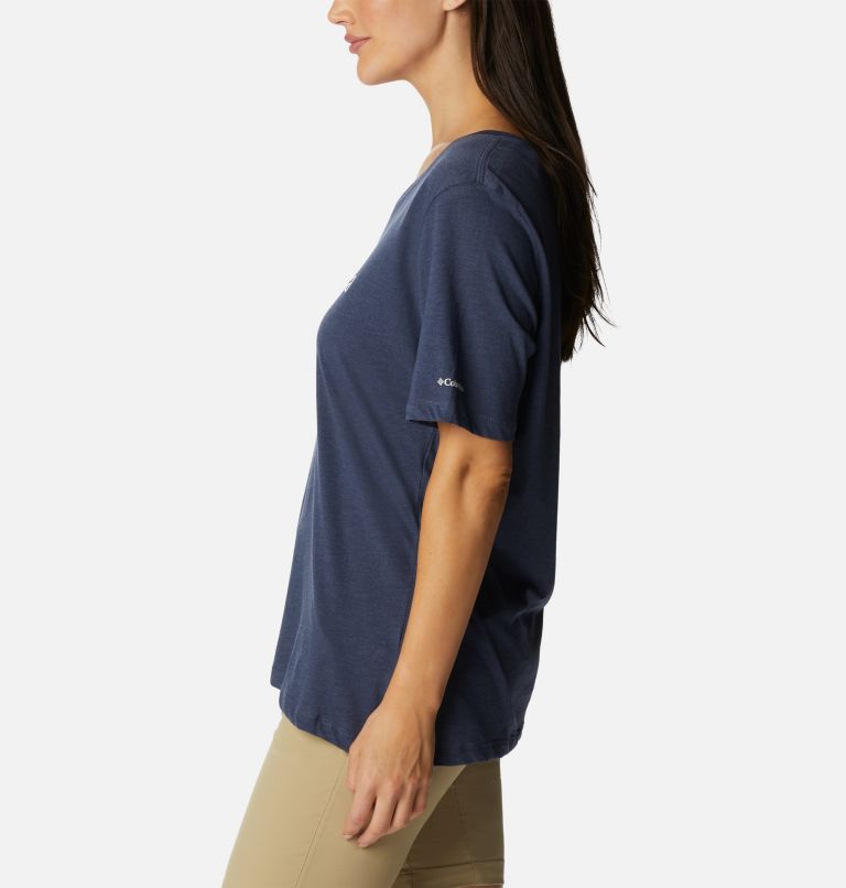 Thumbnail: Bluebird Day Relaxed V Neck | 470 | L, Color: Nocturnal Hthr, Jubilant Flower Graphic, image 3