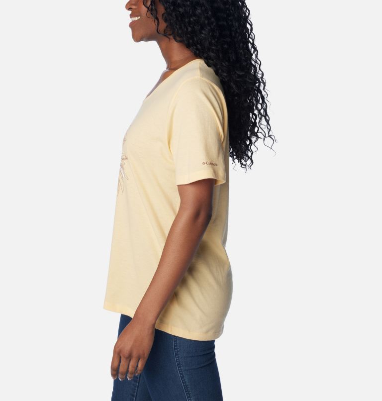 Women’s Bluebird Day Casual Graphic T-Shirt, Color: Sunkissed Heather, Flower Power, image 3